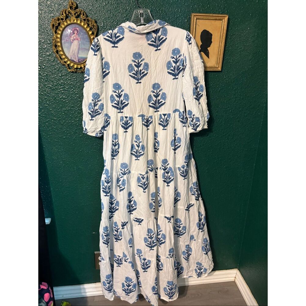 Victoria Dunn Cotton Tunic Dress Size XS White Blue Patterned With Pockets - Picture 5 of 6